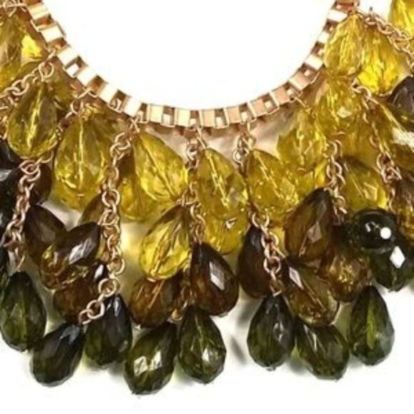 LOFT Cascading Jewel Green and Gold Tone Statement Necklace - Picture 5 of 5